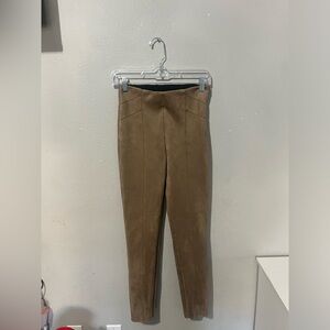 ZARA Pants Womens SMALL Faxu Suede Side Zip‎ Elastic Waist Full Length Brown